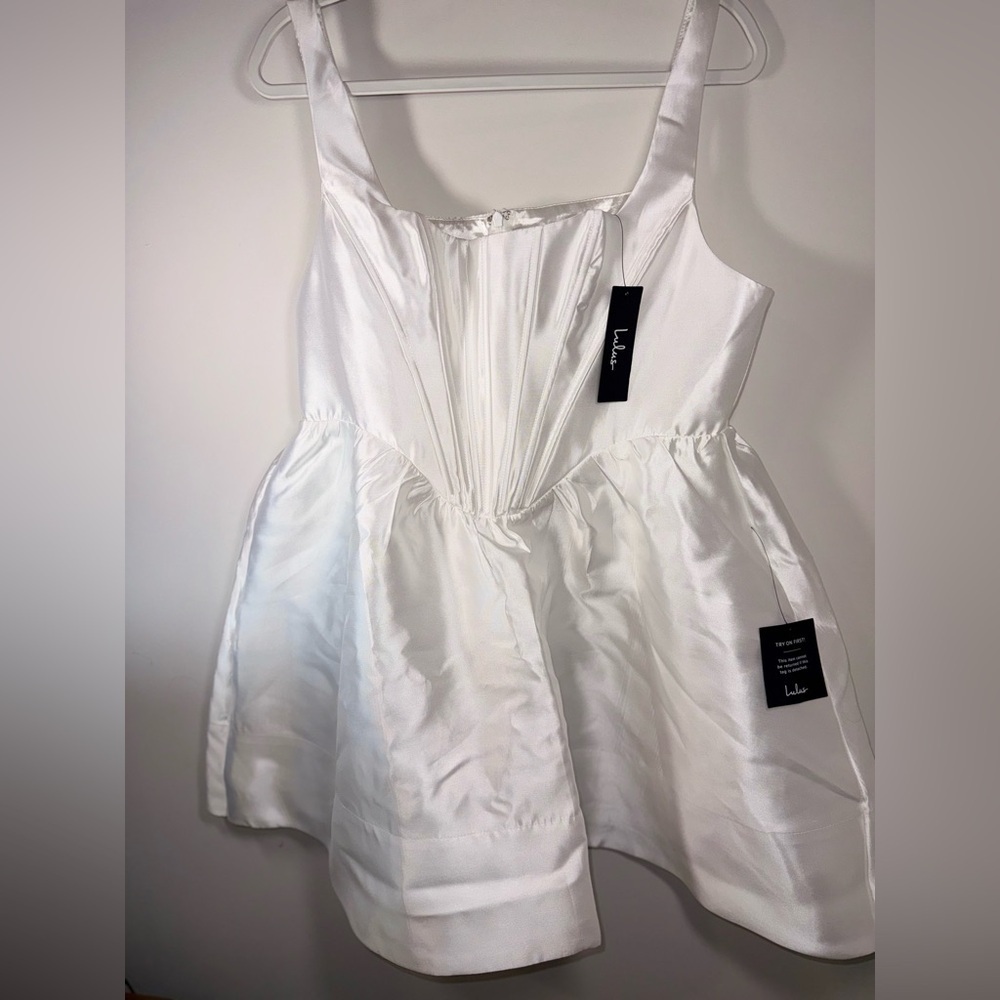 Lulu's NWT Elegant White Satin Bubbly Corset Mini Wedding/Blacktie Dress Size XL - Picture 6 of 16
